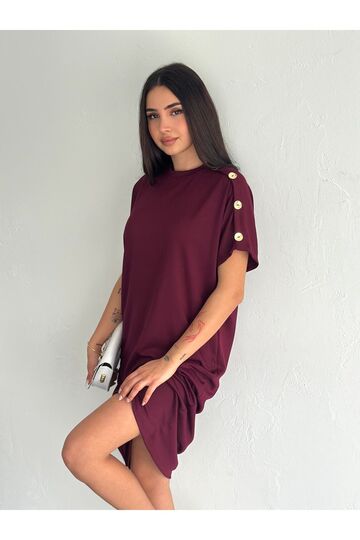 Süs Düğme Detaylı Yumuşak Doku Modal Kumaş Elbise