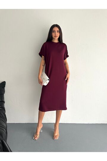 Süs Düğme Detaylı Yumuşak Doku Modal Kumaş Elbise