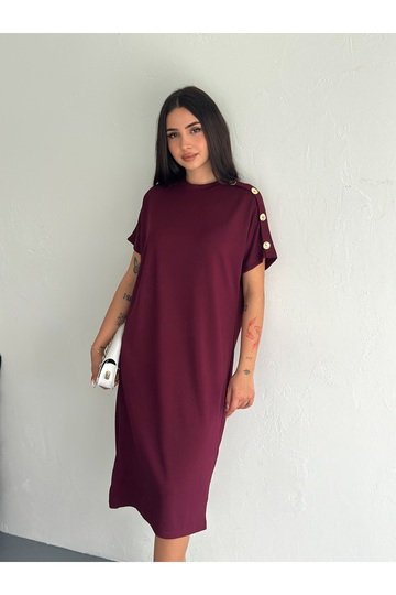 SÜS DÜĞME DETAYLI YUMUŞAK DOKU MODAL KUMAŞ ELBİSE