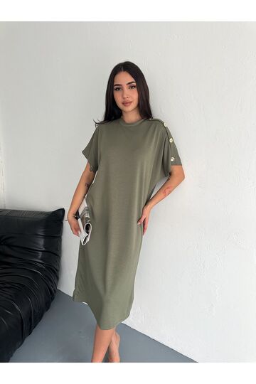 Süs Düğme Detaylı Yumuşak Doku Modal Kumaş Elbise
