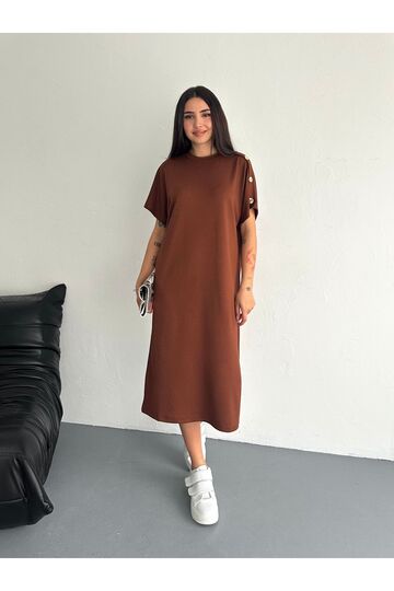 Süs Düğme Detaylı Yumuşak Doku Modal Kumaş Elbise