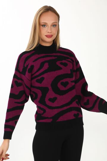 Leopar Desen Oversize Balıkçı Yaka Triko Kazak