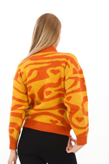 Leopar Desen Oversize Balıkçı Yaka Triko Kazak