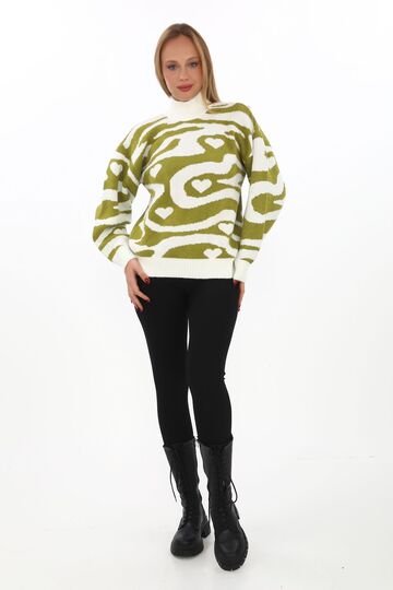 Leopar Desen Oversize Balıkçı Yaka Triko Kazak