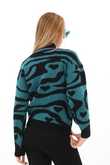 Leopar Desen Oversize Balıkçı Yaka Triko Kazak