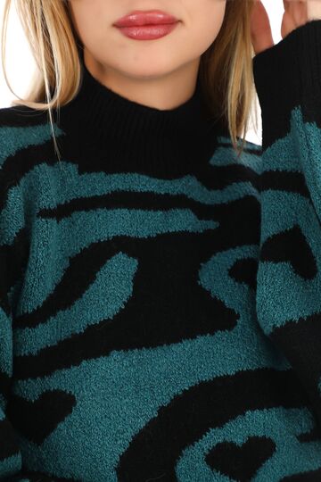 Leopar Desen Oversize Balıkçı Yaka Triko Kazak