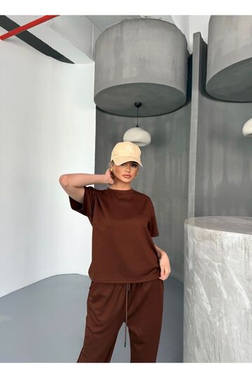 Yumuşak Doku Bisiklet Yaka Geniş Paça  Modal Kumaş  Eşofman Takım