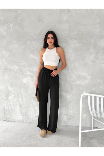 BELİ LASTİKLİ GENİŞ PAÇA AEROBİN KUMAŞ PANTOLON