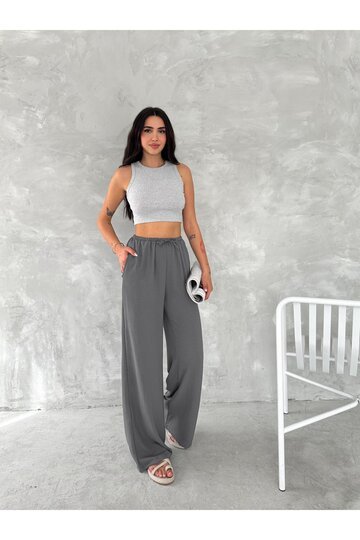 BELİ LASTİKLİ GENİŞ PAÇA AEROBİN KUMAŞ PANTOLON