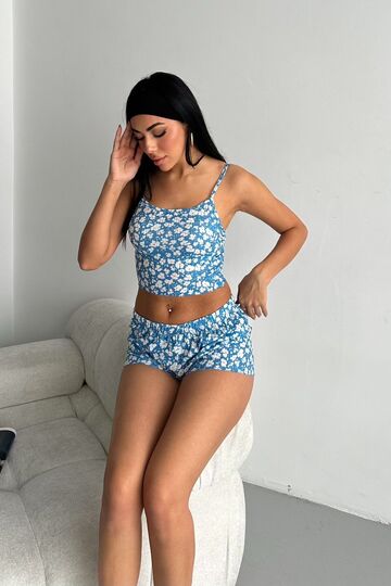 Kadın Şortlu Gecelik Takım, Çiçek Desenli Kadın Gecelik,Seksi Şortlu Takı,Fantazi Gecelik