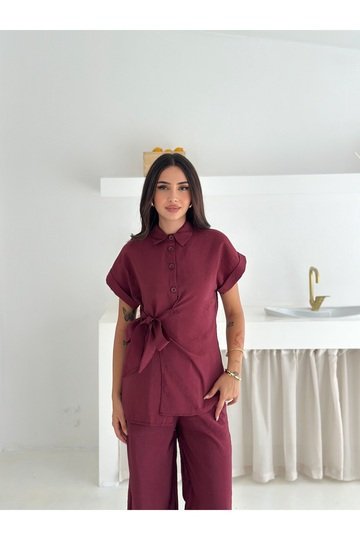 Bağlama detaylı cupra modal kumaş gömlekli alt-üst takım