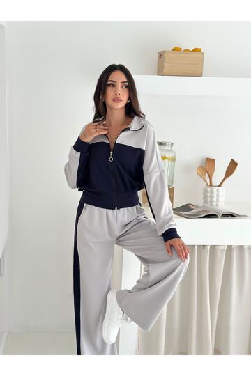 GARNİLİ FERMUARLI GENİŞ PAÇALI MODAL KUMAŞ EŞOFMAN TAKIM