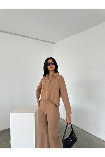 Bağcıklı Polo Yaka Kısa Geniş Paça Triko Takım