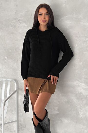 Minimal Örgü Kapüşonlu Triko Kazak