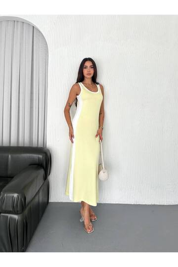 Garnili Kolsuz Askılı yırtmaçlı spor günlük modal kumaş elbise