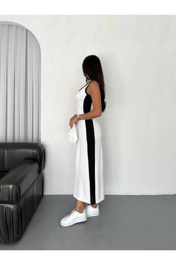 Garnili Kolsuz Askılı yırtmaçlı spor günlük modal kumaş elbise