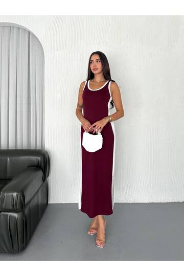 Garnili Kolsuz Askılı yırtmaçlı spor günlük modal kumaş elbise