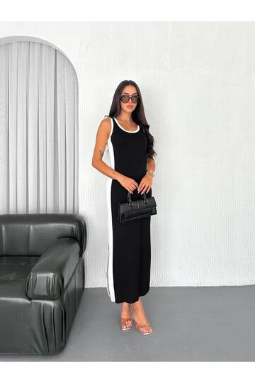 Garnili Kolsuz Askılı yırtmaçlı spor günlük modal kumaş elbise