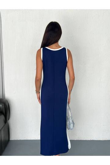 Garnili Kolsuz Askılı yırtmaçlı spor günlük modal kumaş elbise