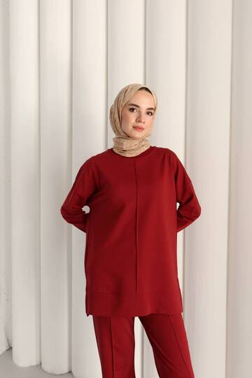 Çıma detaylı oversize Yırtmaç detaylı iki iplik kumaş eşofman takım