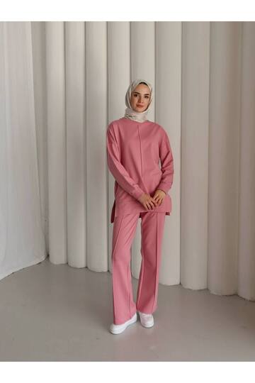 Çıma detaylı oversize Yırtmaç detaylı iki iplik kumaş eşofman takım
