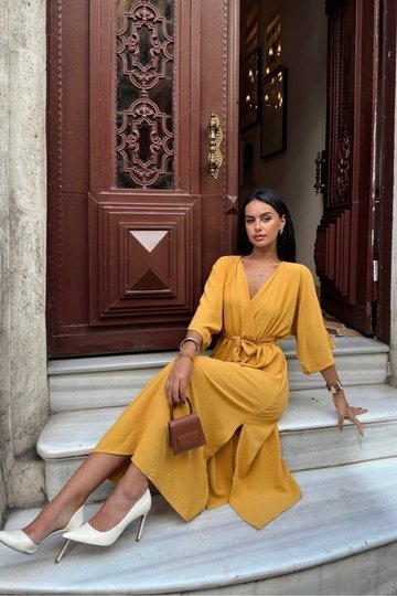 Kadın Kemerli Yarasa Kol Ayrobin Elbise