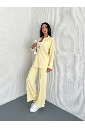 OVERSİZE FERMUARLI ÇIMA DETAYLI GENİŞ PAÇA MODAL KUMAŞ EŞOFMAN TAKIM