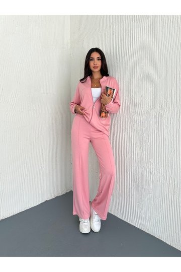 OVERSİZE FERMUARLI ÇIMA DETAYLI GENİŞ PAÇA MODAL KUMAŞ EŞOFMAN TAKIM