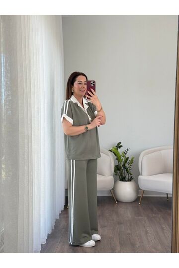 Yumuşak Doku Polo Yaka Düğmeli̇ Modal Kumaş Eşofman Takim