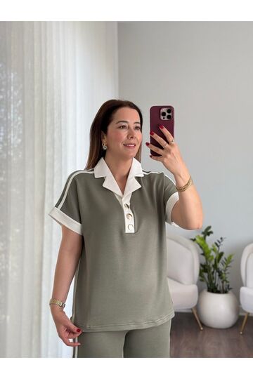 Yumuşak Doku Polo Yaka Düğmeli̇ Modal Kumaş Eşofman Takim