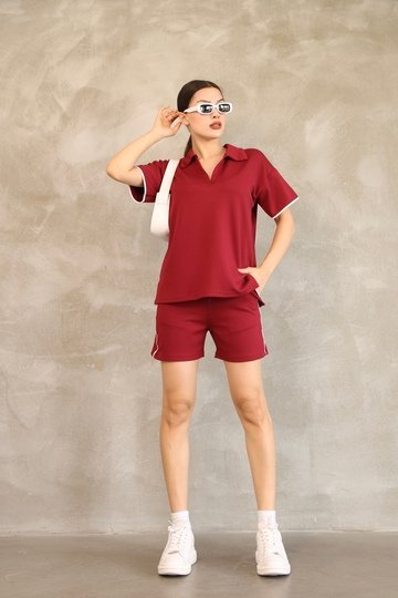 Biyeli polo yaka cepli yumuşak doku modal kumaş şortlu takım