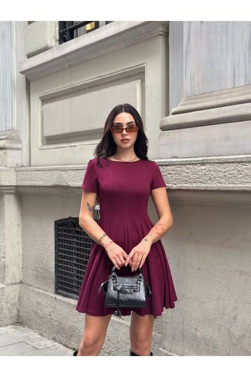 Modal Kumaş Volanlı Bordo Elbise