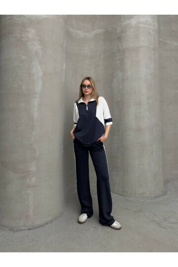 Garnili Yarım Fermuarlı Oversize Geniş Paça Yumuşak Doku Modal Kumaş Eşofman Takım