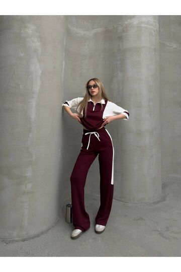 Garnili Yarım Fermuarlı Oversize Geniş Paça Yumuşak Doku Modal Kumaş Eşofman Takım