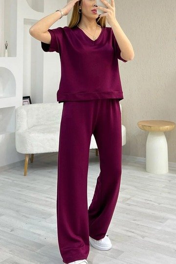 Yumuşak Doku Modal Kumaş Rahat Kesim V Yaka Eşofman Takımı