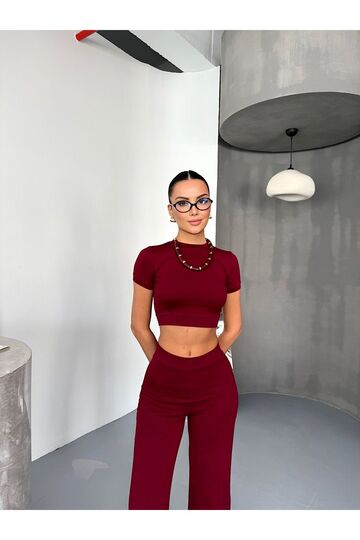 Çıma Detaylı Modal Kumaş Takım Crop Eşofman Takım