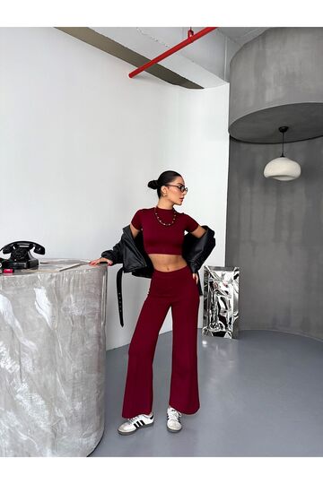 Çıma Detaylı Modal Kumaş Takım Crop Eşofman Takım