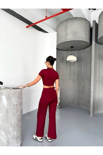 ÇIMA DETAYLI MODAL KUMAŞ TAKIM CROP EŞOFMAN TAKIM
