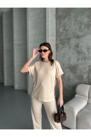 Modal Pike Geniş Paça Kısakol Eşofman Takım