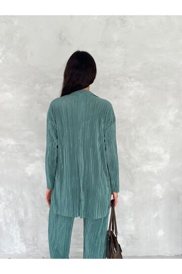 Piliseli Kumaş Beli Lastikli Rahat Kalıp Geniş Paça Pantolun Gömlekli Takım