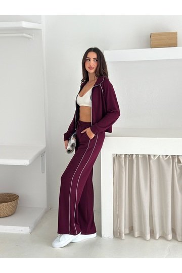 Biye Detaylı Geniş Paça Eşofman Takımı