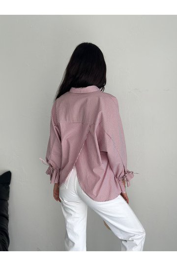 BLUZ GÖMLEK KOLU BAĞLAMALI ÇİZGİ DESENLİ TERİCOTTON KUMAŞ GÖMLEK