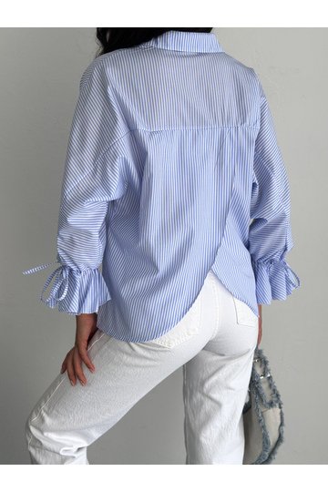 BLUZ GÖMLEK KOLU BAĞLAMALI ÇİZGİ DESENLİ TERİCOTTON KUMAŞ GÖMLEK