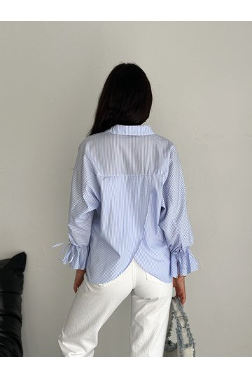 BLUZ GÖMLEK KOLU BAĞLAMALI ÇİZGİ DESENLİ TERİCOTTON KUMAŞ GÖMLEK
