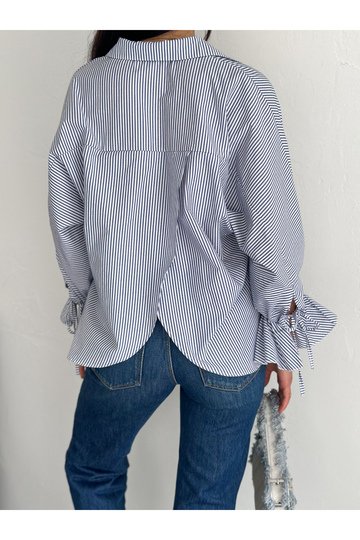 BLUZ GÖMLEK KOLU BAĞLAMALI ÇİZGİ DESENLİ TERİCOTTON KUMAŞ GÖMLEK