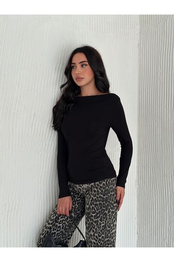 Modern Tasarım Kayık Yaka Uzun Kollu Bluz