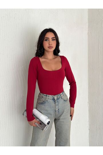 Özel Tasarım Kare Yaka Uzun Kollu Bluz