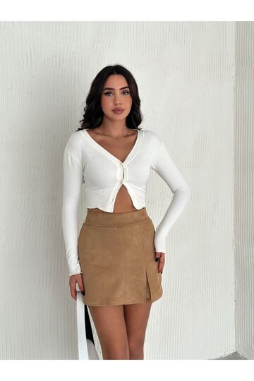 Timeless Süet Yırtmaçlı Şort Etek