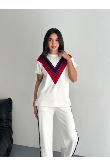 Garnili Kolundan Şeritli Modal Kumaş Eşofman Takım