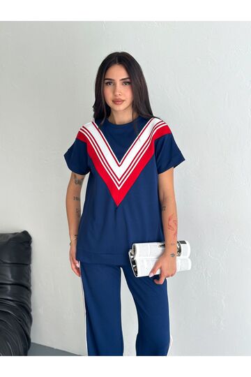 Garnili Kolundan Şeritli Modal Kumaş Eşofman Takım